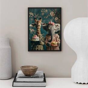 Quadro Amigas Girafa E Elefante 24X18Cm - Com Vidro