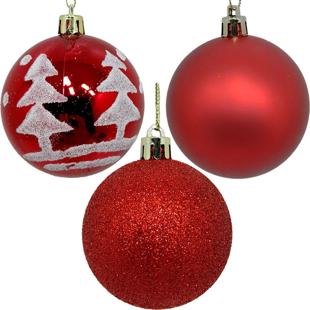Kit 45 Bolas Natalino Enfeite Árvore Natal Vermelho Glitter
