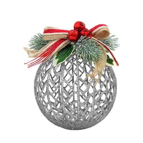 Kit Conjunto 6 Peças Decoração Enfeite Bola Árvore Natal Prata Glitter Natalina 12,5cm