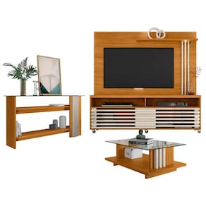 Estante Home Theater com Aparador e Mesa de Centro Frizz Cinamomo Off White - Madetec