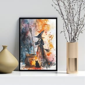 Quadro Decorativo Arte Bruxa Aquarela 45X34Cm
