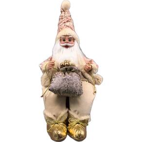 Papai Noel Sentado Rosa/Gold Decoração Natal 40Cm