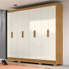 Guarda Roupa 8 Portas 4 gavetas Com Espelho 2,36m Moval Diplomata Freijo / Off White