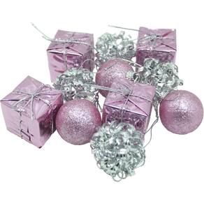 Kit 33 Peças Tubo Natalino Árvore De Natal Prata E Rosa 4cm