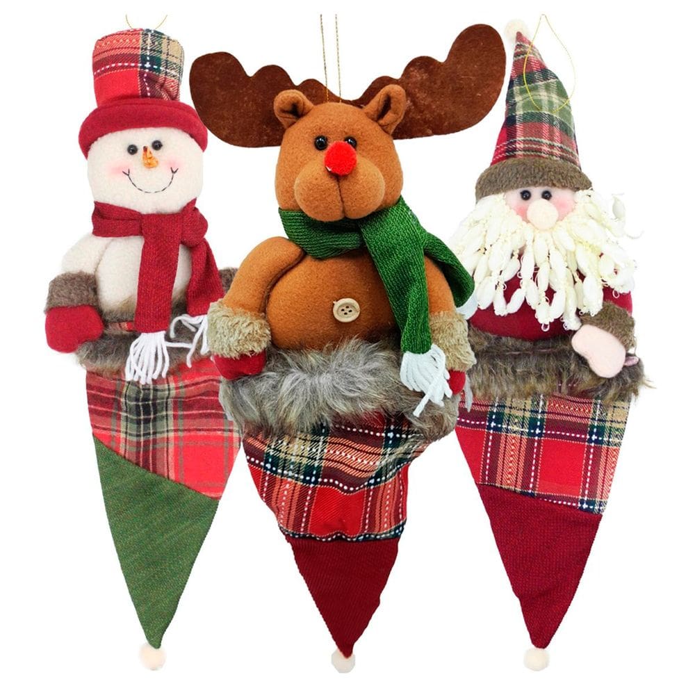 Kit 9 Enfeites Árvore Natal Rena Noel Boneco Neve Natalino