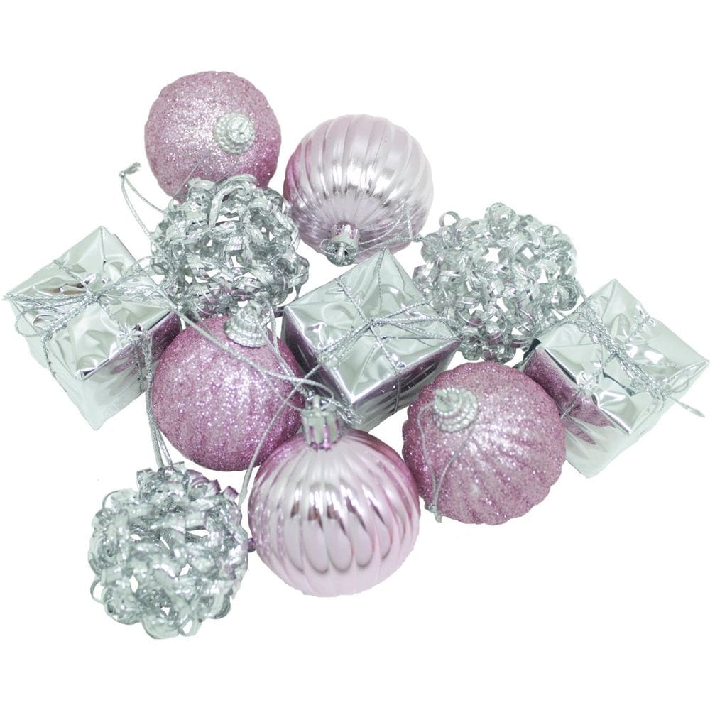 Kit 55 Peças Enfeite Tubo Natalino Árvore De Natal Rosa 5cm