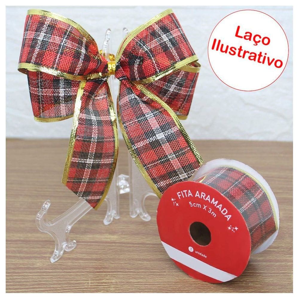 Kit 2 Rolos Fita Aramada Xadrez Decoração Natalina 5cmx3m