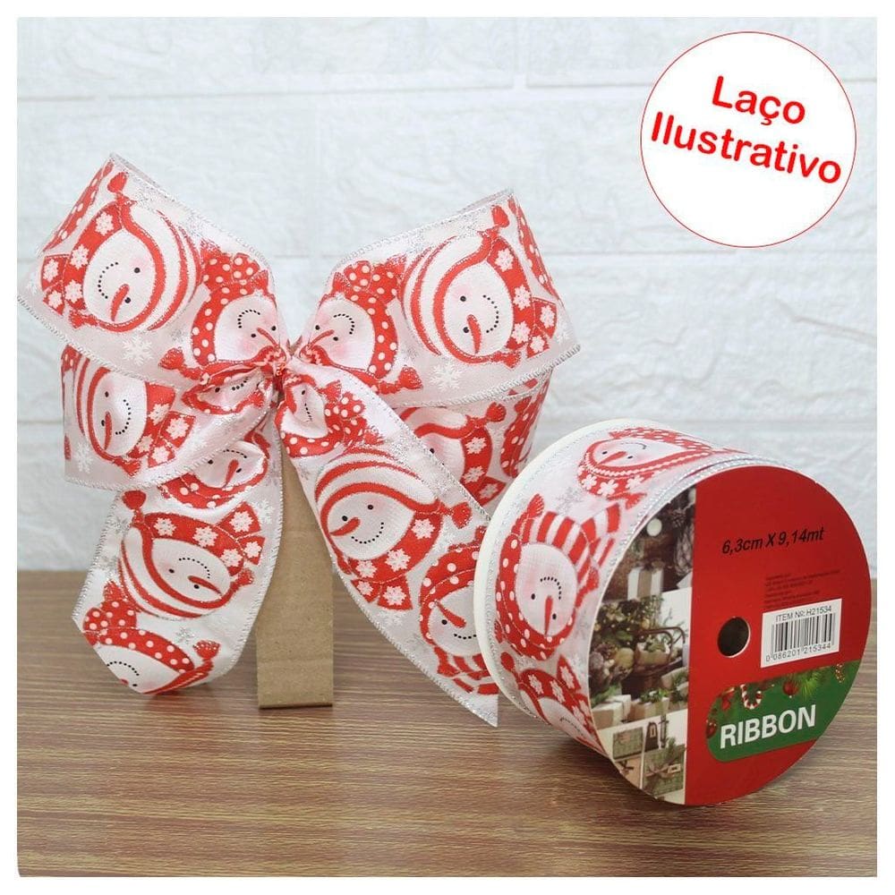 Kit 4 Rolo Fita Aramada Natal Boneco De Neve Decoração Natalina 6,3cm x 9,14m