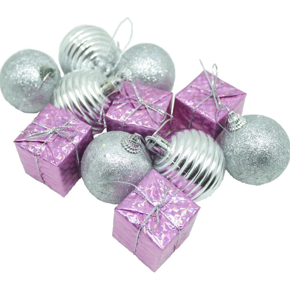 Kit 55 Peças Tubo Natalino Árvore De Natal Prata E Rosa 5cm