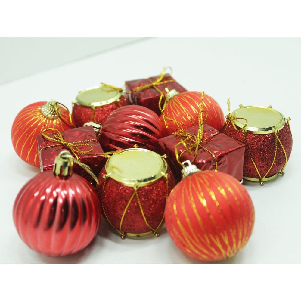 Kit 33 Pçs Enfeite Tubo Natalino Árvore Natal Vermelho 5cm