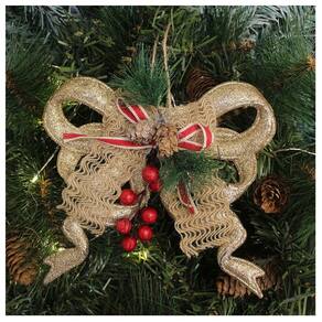 Kit 4 Enfeite Pendente Natalino Laço Dourado Com Brilho Natal 18cm