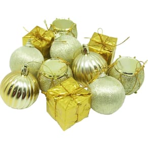 Kit 33 Pçs Enfeite Tubo Natalino Árvore De Natal Dourado 5cm