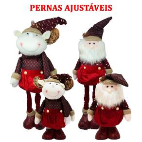 Dupla Bonecos Natalino 80cm Rena E Papai Noel Pernas Ajustáveis