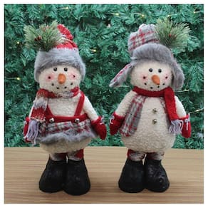 Dupla Enfeite Boneco De Neve Natal Em Tecido 38cm