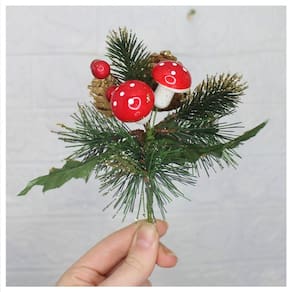 Kit 6 Ramos Cogumelo Decoração De Natal Artificial Com Brilho 16cm