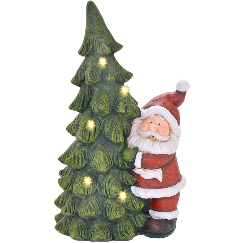 Estatueta Natalina Papai Noel Árvore Natal Luzes LEDs 47cm