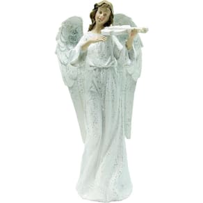 Anjo Decorativo Musico Violinista Branco Enfeite Resina 38cm