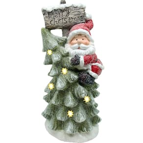 Estatueta Natalina Papai Noel Árvore Placa Luzes LEDs 45cm