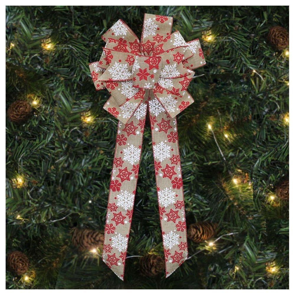 Kit 10 Enfeite Árvore Natal Laço Decorado Flocos De Neve 78 Cm