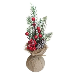 Kit 6 Enfeite De Mesa Natal Berry Vermelhos E Saco De Juta 28cm