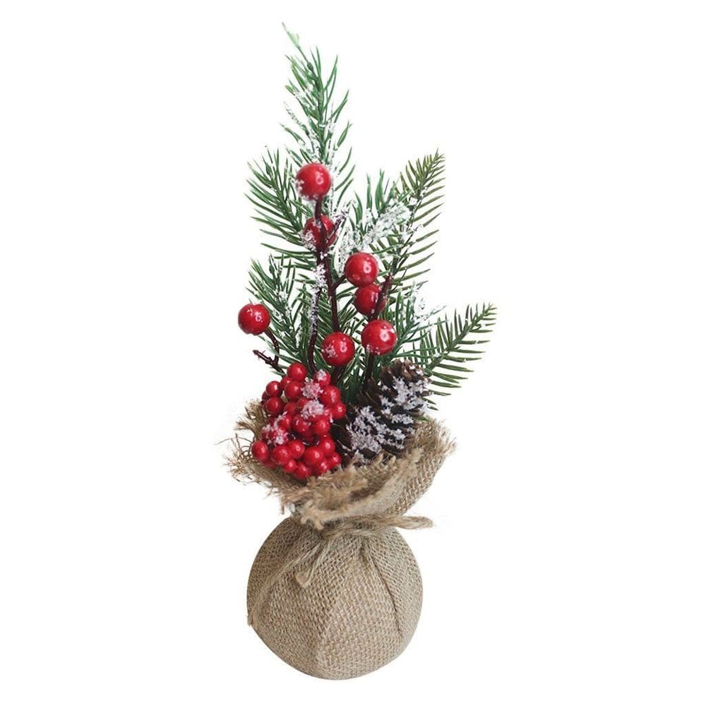 Kit 2 Enfeite De Mesa Natal Berry Vermelhos E Saco De Juta 28cm