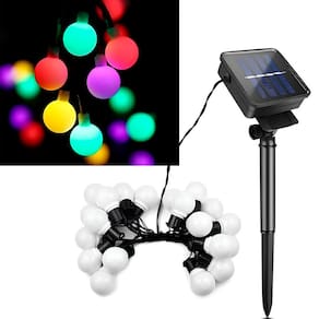 Grinalda Cordão Luzes Solares Jardim 20 LEDs Bolas Colorido