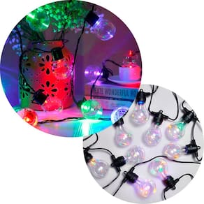Varal De Luzes Leds Solar Bolhas Cristal Colorido 5M Jardim