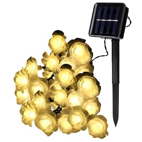 Grinalda Cordão Luzes Solares Rosas Dourada Jardim 20 LEDs