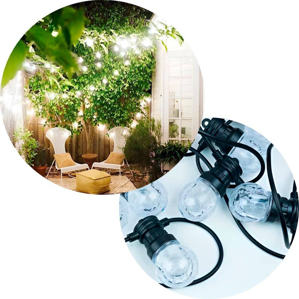 Varal De Luzes Leds Solar Bolhas Cristal Branco 5M Jardim
