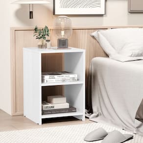 Mesa de Cabeceira Branco com Nichos Multiuso Quarto