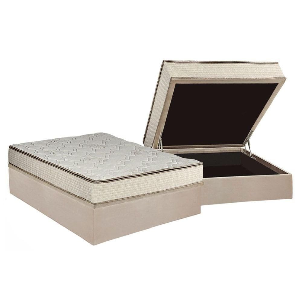 Cama Box Baú Casal: Colchão Molas Luckspuma Bonnel Montreal Spring + Base CRC Suede Clean(138x188)