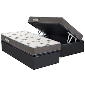 Cama Box Baú Solteiro: Colchão Espuma Ortobom D33 Light Saúde + Base CRC Suede Gray(88x188)