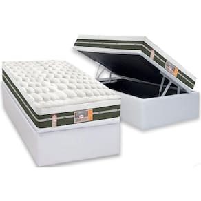 Cama Box Baú Solteiro: Colchão Molas Bonnel Castor Silver Star Air + Base CRC Courano White(88x188)