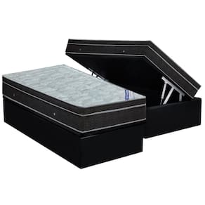 Cama Box Baú Solteiro: Colchão Molas Ortobom Nanolastic Light + Base CRC Suede Black(88x188)