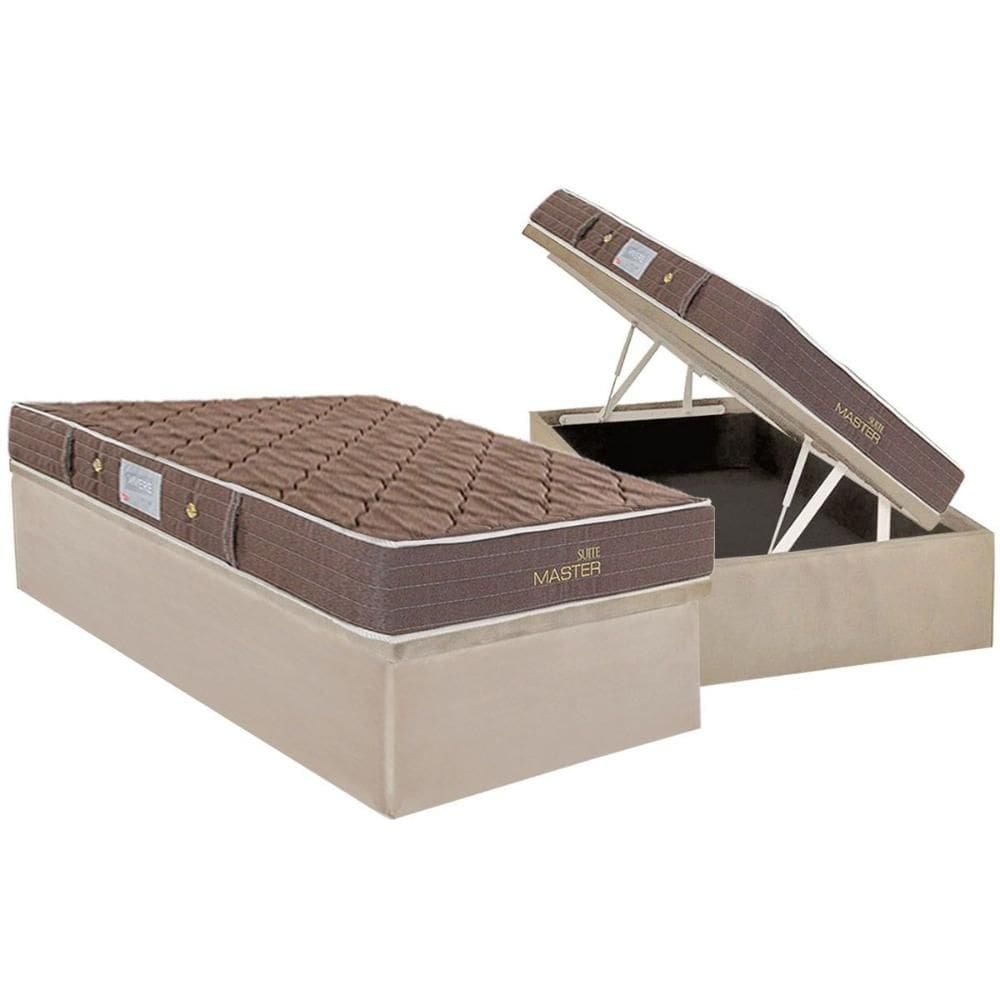 Cama Box Baú Solteiro: Colchão Molas Herval Bonnel Suite Master + Base CRC Suede Clean(88x188)