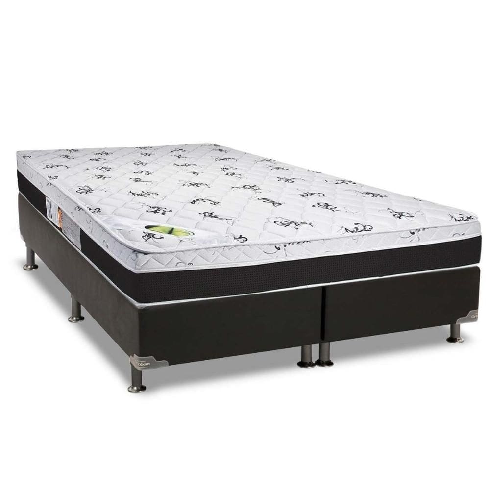 Cama Box Queen: Colchão Anatômico Luckspuma D33/AG65 Aspen 50 + Base CRC Suede Black(158x198)