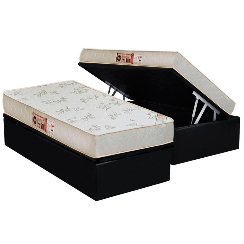 Cama Box Baú Solteiro: Colchão Espuma Castor D33 Sleep Max Relax + Base CRC Suede Black(88x188)