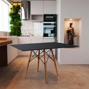Mesa de Jantar Retangular Eames Eiffel Preta 120x75cm Base Madeira