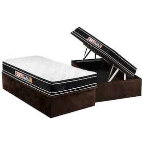 Cama Box Baú Solteiro: Colchão Espuma Castor D33 Black e White Air Double Face Euro Pillow + Base CRC Suede Brown(88x188)