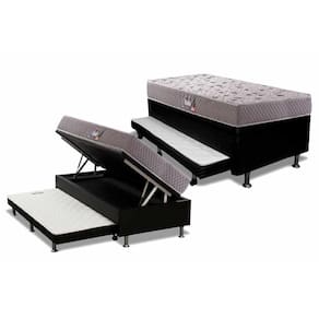 Cama Box Baú c/Auxiliar Solteiro: Colchão Espuma Herval D28 / AG65 Black  Double Side + Base CRC Courano Black(88x188)