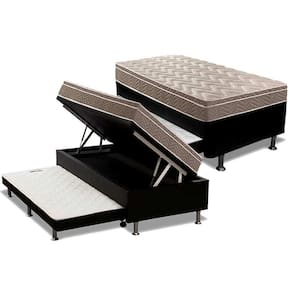 Cama Box Baú c/Auxiliar Solteiro: Colchão Ortopédico Paropas D33 Confort Ultra Firme Euro Pillow + Base CRC Courano Black(88x188)