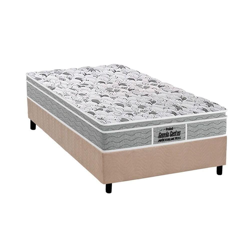 Cama Box Solteiro: Colchão Espuma D45 Probel /EP Anatômico Guarda Costas Próextreme Plus + Base CRC Suede Clean(88x188)