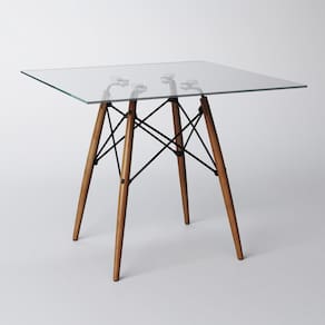 Mesa Eiffel Wood Tampo de Vidro Quadrado 110cm