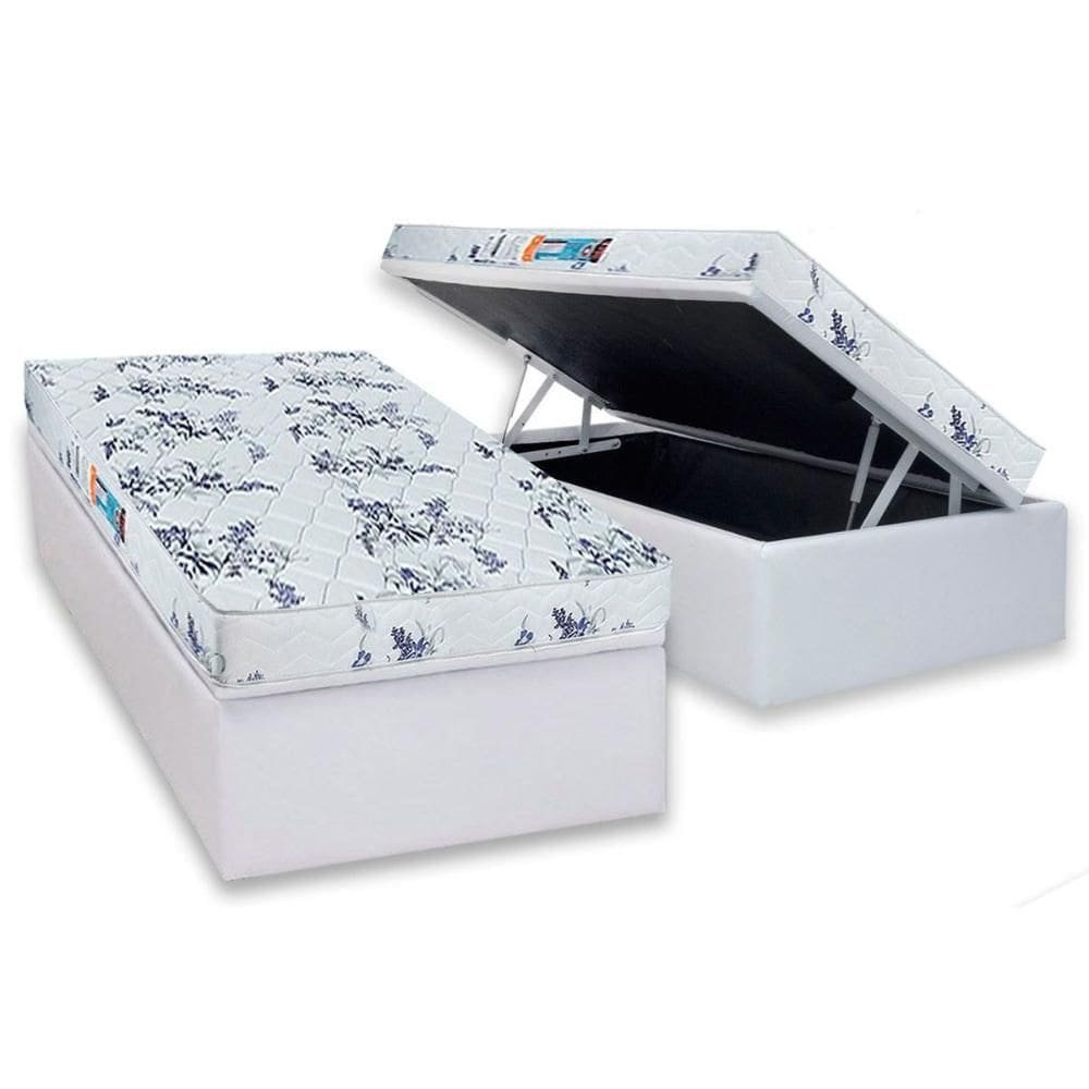 Conjunto Box Baú Solteiro: Colchão Espuma Luckspuma D28 Celebrity Pró Saúde + Base CRC Courano White(88x188)