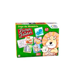 Jogo Memória Filhotes Bichos Infantil Madeira Educativo 54 Peças