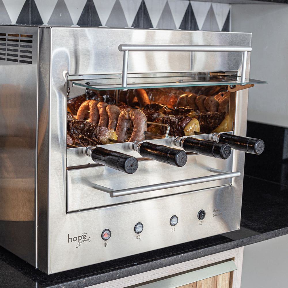 Churrasqueira de Bancada Elétrica Inox Rotativa para Apartamento Bake Smart 04 127V - Hope