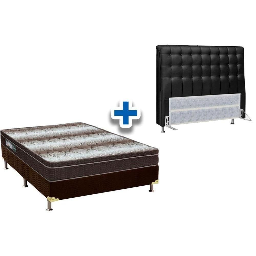 Cama Box Queen CRC + Colchão Ortopédico Light Ortobom + Cabeceira Dama Courano Preto
