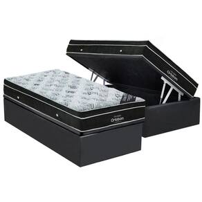 Cama Box Baú Solteiro: Colchão Molas Ortobom Nanolastic Exclusive + Base CRC Suede Gray(88x188)