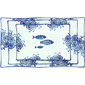 Jogo Petisqueiras Bandeja Peixe 6Pçs Travessas Bowl Oceano