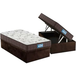 Cama Box Baú Solteiro: Colchão Ortopédico Probel D28 / EP Guarda Costas PróMiddle Double Face + Base CRC Suede Brown(88x188)